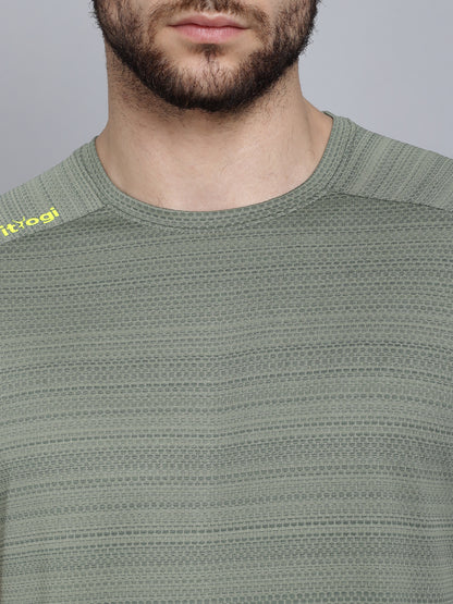 Olive Green Light Jacquard Pores CREW-Neck T-Shirt