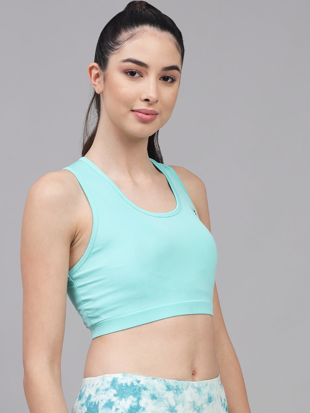 Solid Aquamarine Sports Bra With Removable Pads