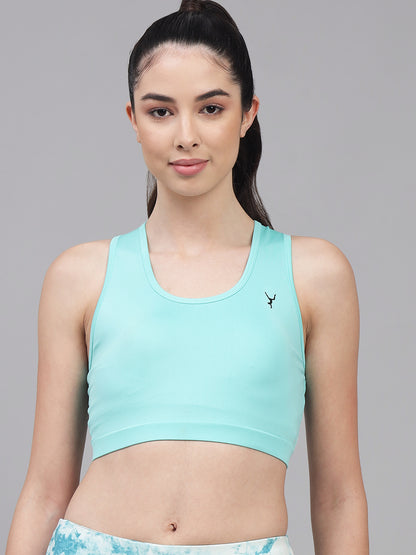 Solid Aquamarine Sports Bra With Removable Pads