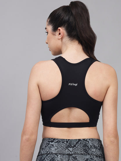 Solid Black Sports Bra With Removable Pads