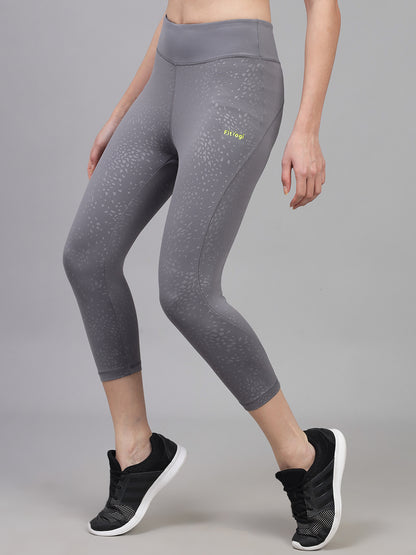 Cloudy Grey Leopard Print High Waist Gym Wear/Yoga Wear Capri