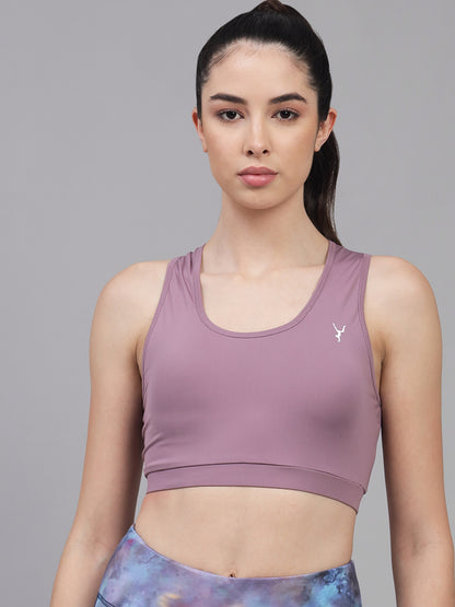 Solid Mauve Print Sports Bra With Removable Pads