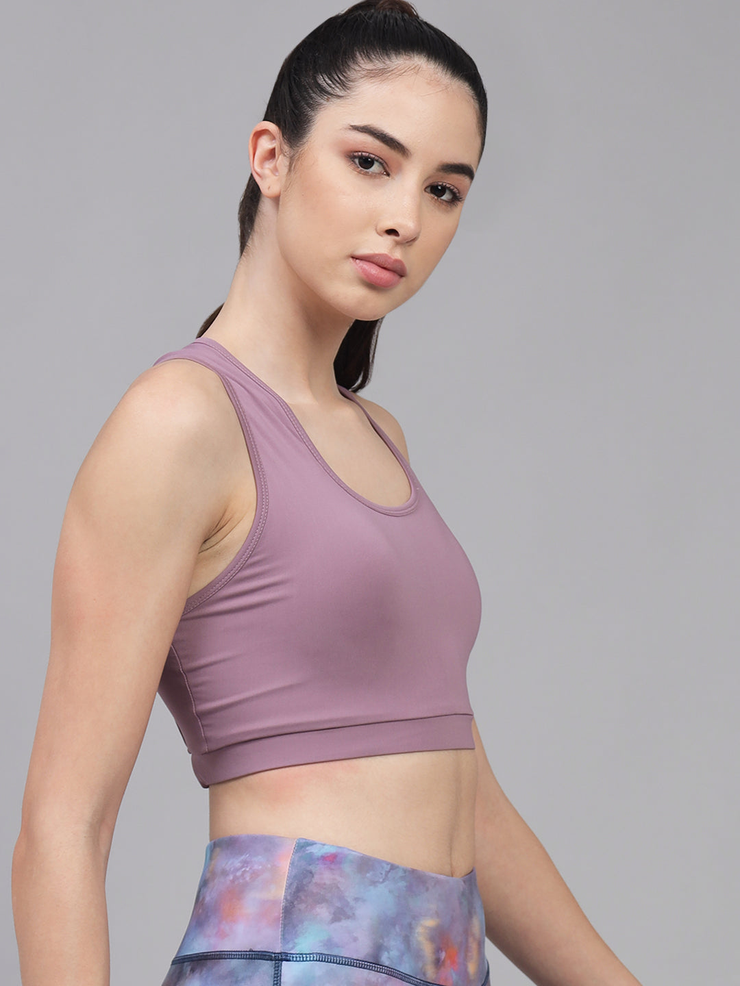 Solid Mauve Print Sports Bra With Removable Pads