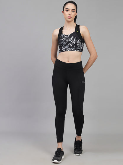 FY Edition Black Print High Waist Gym Wear/Yoga Wear Ankle Length Leggings