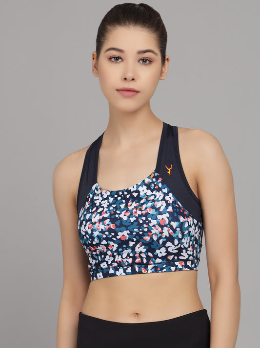 Tie Dye Floral Print Sports Bra With Removable Pads