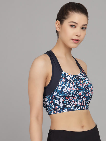 Tie Dye Floral Print Sports Bra With Removable Pads