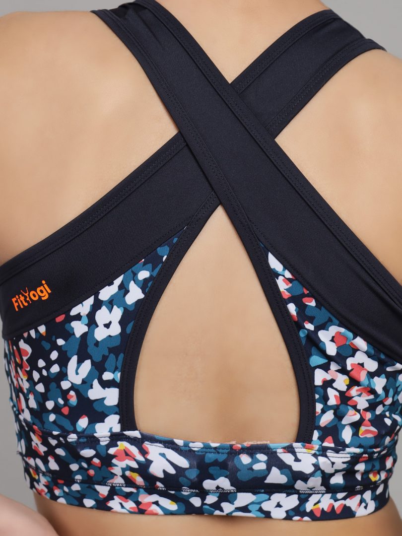 Tie Dye Floral Print Sports Bra With Removable Pads