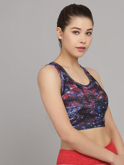 Cosmic Tie Dye Sports Bra With Removable Pads