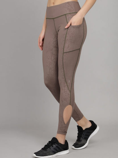 Hazelnut Shiny Print High Waist Gym Wear/Yoga Wear Ankle Length Leggings