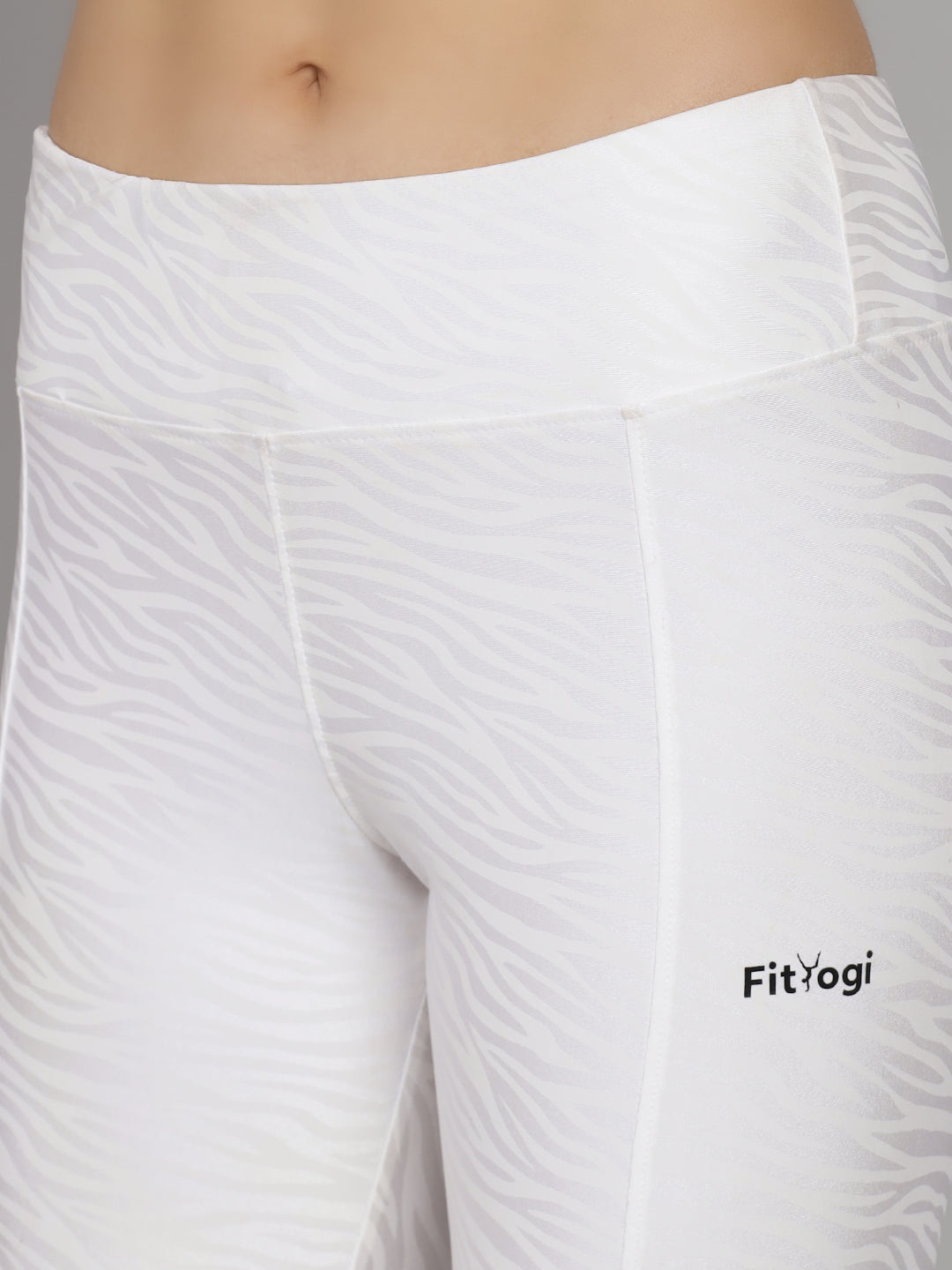FY Edition Cream Print High Waist Gym Wear/Yoga Wear Ankle Length Leggings