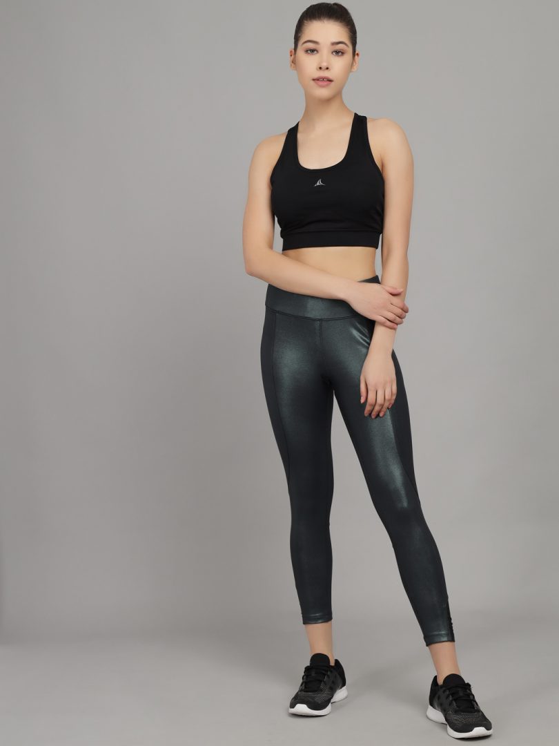 Shiny Green Faux Leather High Waist Gym Wear/Yoga Wear Ankle Length Leggings