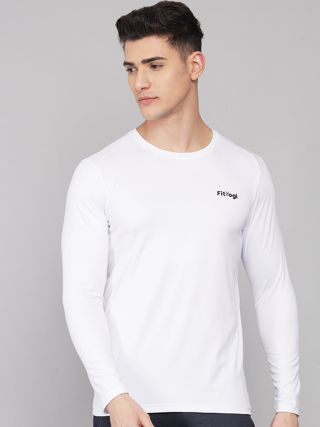 FitYogi Mens Full Sleeve White T-shirt