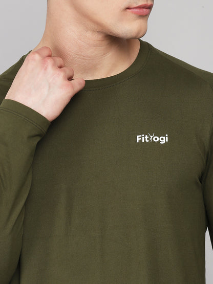 FitYogi Mens Full Sleeve Olive T-shirt