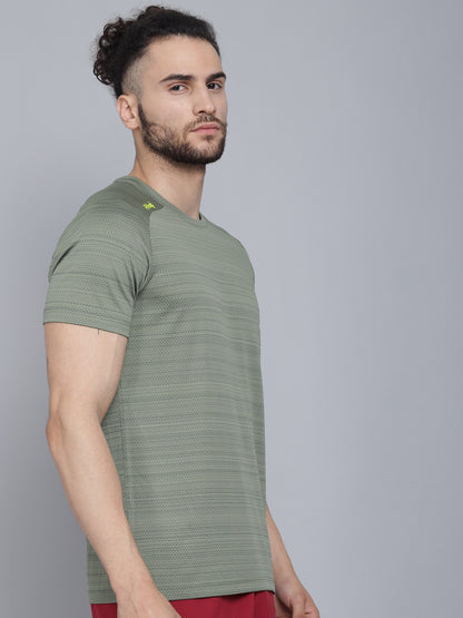 Olive Green Light Jacquard Pores CREW-Neck T-Shirt