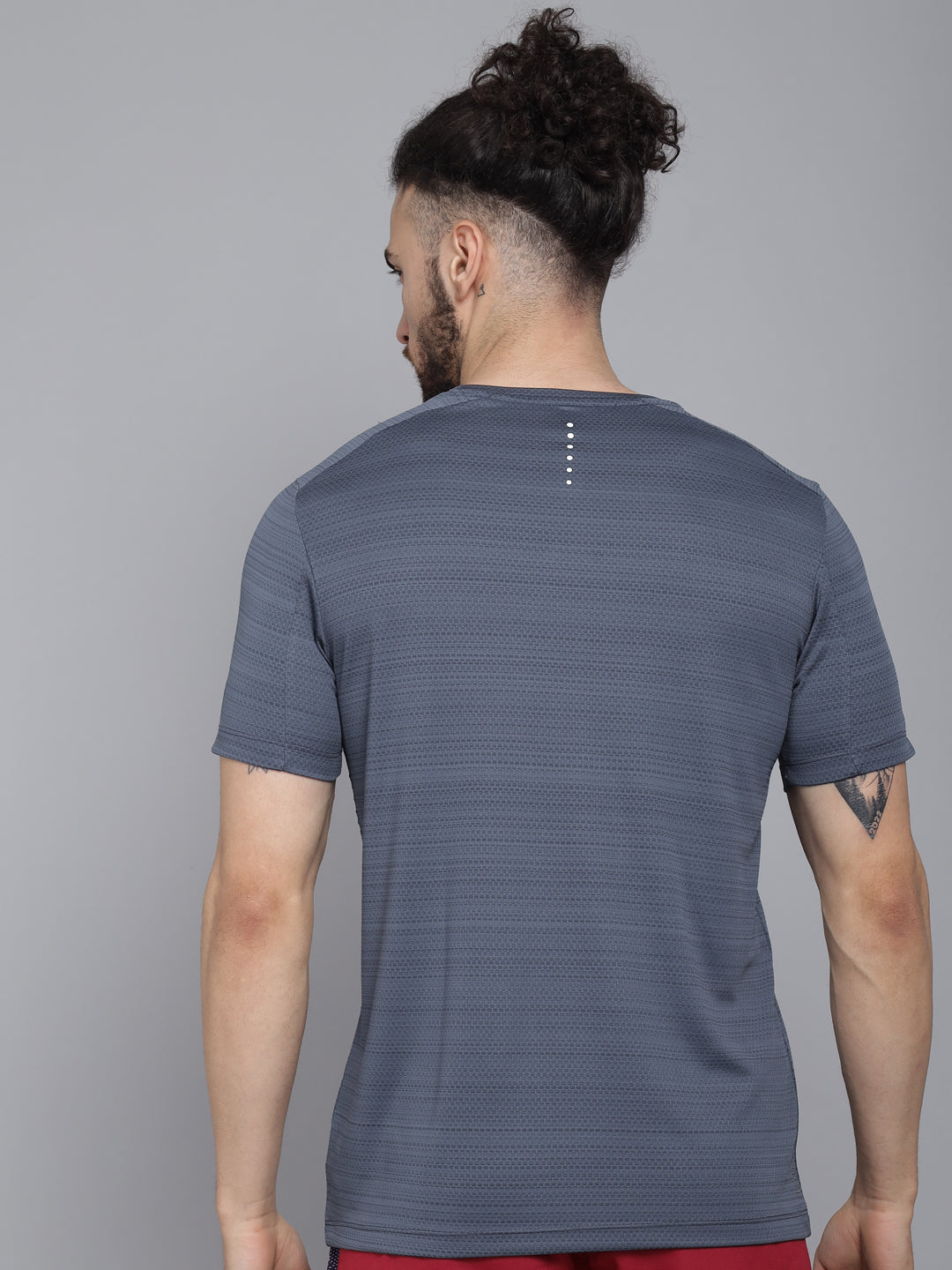 Dark Grey Jacquard Pores CREW-Neck Half sleeves T-Shirt