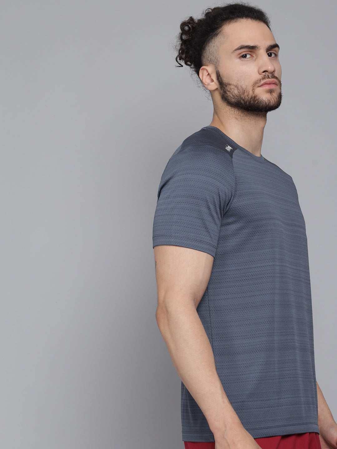 Dark Grey Jacquard Pores CREW-Neck Half sleeves T-Shirt