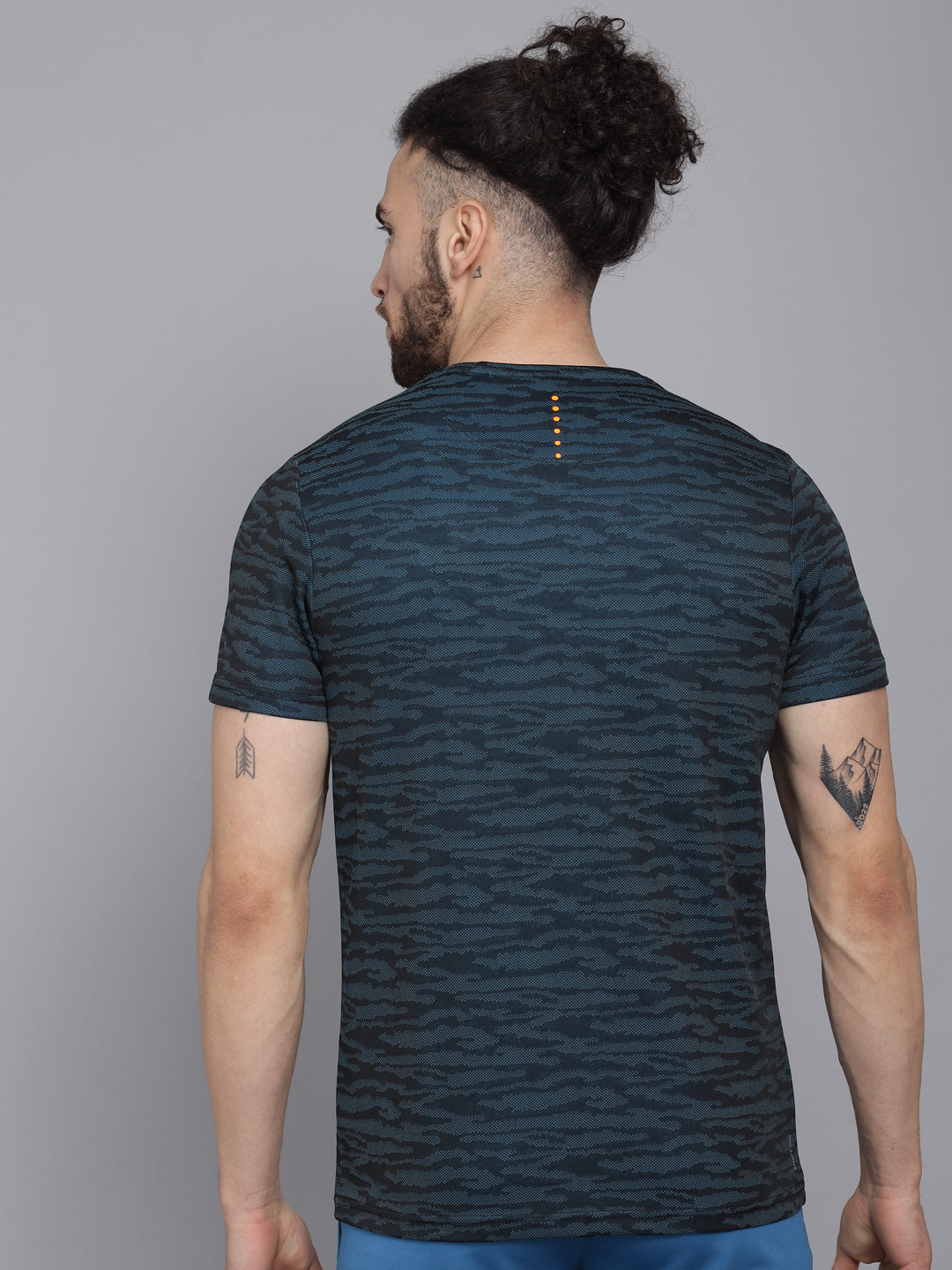 Blue Jacquard Pores Crew-Neck Half sleeves T-Shirt