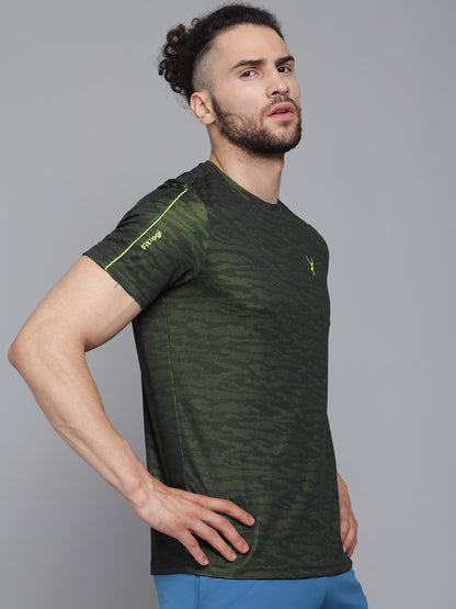 Green Jacquard Pores CREW-Neck Half sleeves T-Shirt