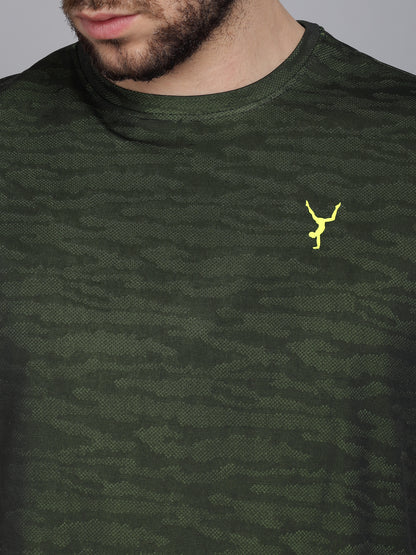 Green Jacquard Pores CREW-Neck Half sleeves T-Shirt