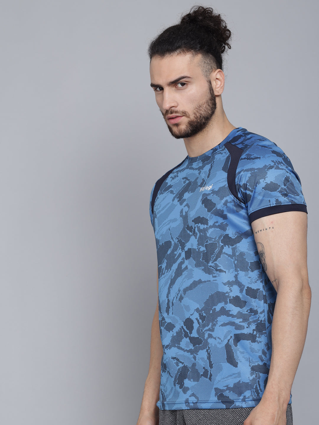 Blue CREW-Neck Half sleeves T-Shirt - Camouflage