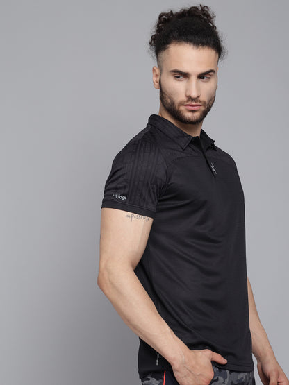 Black Reflective Polo Neck Half sleeves T-Shirt