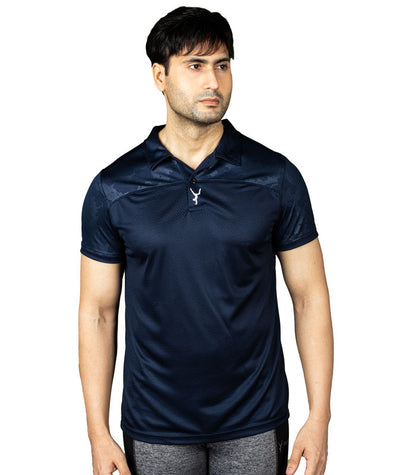 Navy Blue Reflective Polo Neck Half sleeves T-Shirt