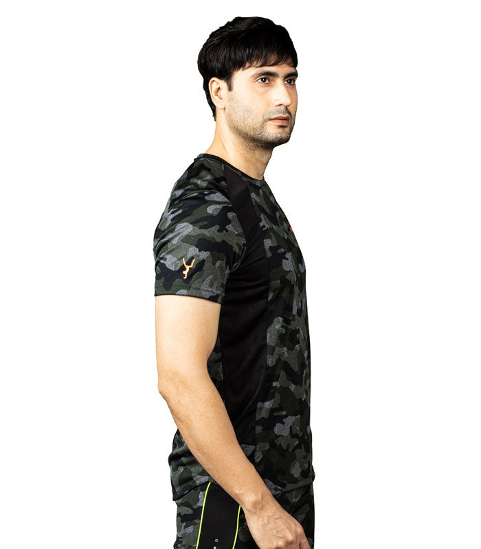 Green CREW-Neck Half sleeves T-Shirt - Army Camouflage