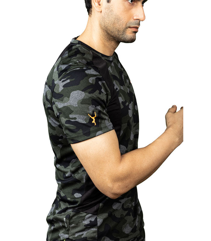 Green CREW-Neck Half sleeves T-Shirt - Army Camouflage