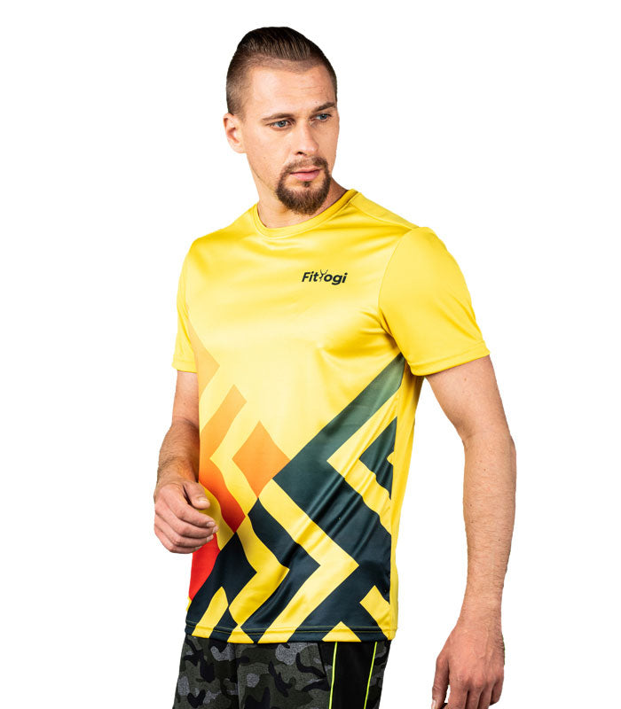 Yellow Cross Printed CREW-Neck Half sleeves T-Shirt